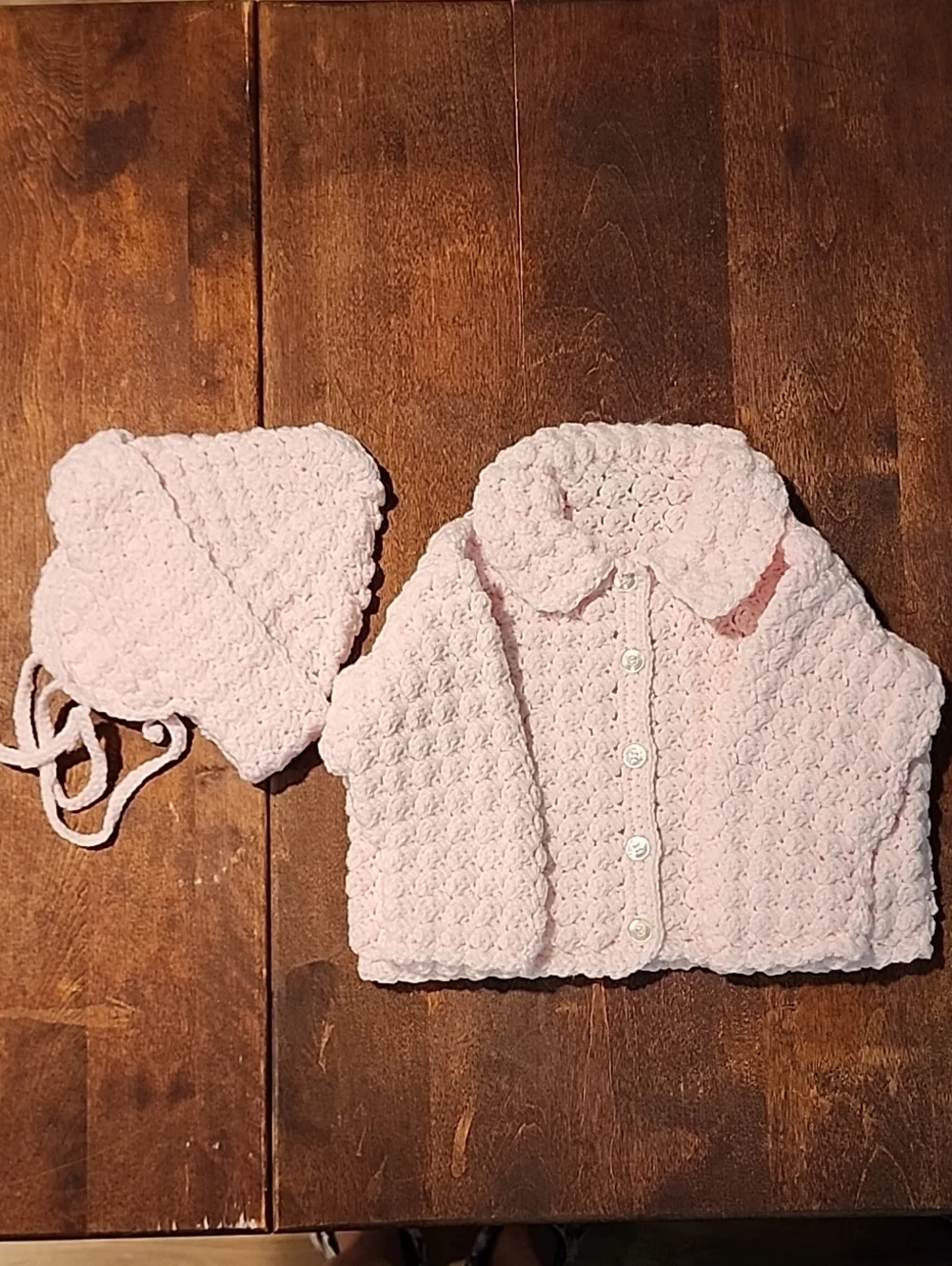 Soft Pink Knit Baby Cardigan and Bonnet Set - Cozy Newborn Accessory
